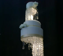 Load image into Gallery viewer, Tall 3-Tier Crystal Chandelier Wedding Cake Stand with LED Lights – Illuminated Cake Display
