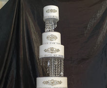 Load image into Gallery viewer, Tall 3-Tier Crystal Chandelier Wedding Cake Stand with LED Lights – Illuminated Cake Display