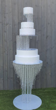 Load image into Gallery viewer, Tall 3-Tier Crystal Chandelier Wedding Cake Stand with LED Lights – Illuminated Cake Display