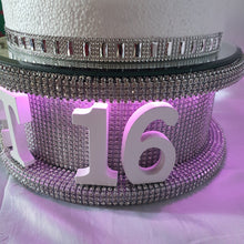 Load image into Gallery viewer, Sweet 16 cake stand date- REAL CRYSTAL stone celebration cake stand + lights