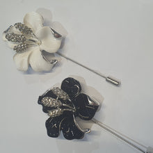 Load image into Gallery viewer, White Flower Boutonniere: Rhinestone Wedding Buttonhole