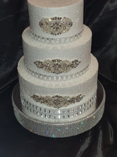Load image into Gallery viewer, Rhinestone Diamante cake stand - Contains REAL crystal stones! board top by Crystal wedding uk