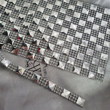 Load image into Gallery viewer, Diamante stud effect ribbon banding cake ribbon 1 meter. Invitaions, fabric trim for crafts many widths - GOLD ,SILVER