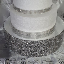 Load image into Gallery viewer, Silver Crystal ENCRUSTED wedding cake stand - round or square by Crystal wedding uk