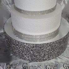 Load image into Gallery viewer, Silver Crystal Cake Stand | Rhinestone Wedding Cake Stand | Glam Wedding Decor | Sparkly Cake Display | Luxury Cake Stand