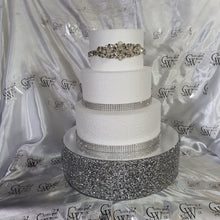Load image into Gallery viewer, Silver Crystal ENCRUSTED wedding cake stand - round or square by Crystal wedding uk