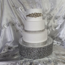 Load image into Gallery viewer, Silver Crystal Cake Stand | Rhinestone Wedding Cake Stand | Glam Wedding Decor | Sparkly Cake Display | Luxury Cake Stand