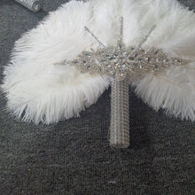 Load image into Gallery viewer, Set of 5 Feather Fan bouquets, Ostrich feathers,Great Gatsby wedding style 1920's - any colour as custom made by Crystal wedding uk