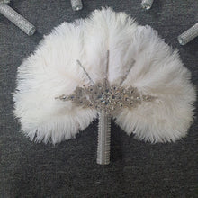 Load image into Gallery viewer, Set of 5 Feather Fan bouquets, Ostrich feathers,Great Gatsby wedding style 1920's - any colour as custom made by Crystal wedding uk