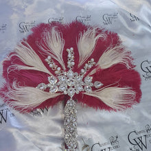 Load image into Gallery viewer, 16" Feather Bridal brooch Bouquet Ostrich Big Feather Fan Bridal Bouquet Ivory Great Gatsby 1920's wedding Crystal wedding uk