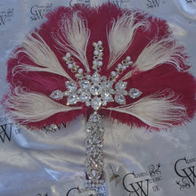 Load image into Gallery viewer, 16" Feather Bridal brooch Bouquet Ostrich Big Feather Fan Bridal Bouquet Ivory Great Gatsby 1920's wedding Crystal wedding uk