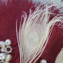 Load image into Gallery viewer, 16" Feather Bridal brooch Bouquet Ostrich Big Feather Fan Bridal Bouquet Ivory Great Gatsby 1920's wedding Crystal wedding uk