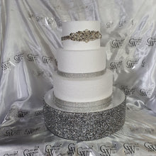 Load image into Gallery viewer, Silver Crystal Cake Stand | Rhinestone Wedding Cake Stand | Glam Wedding Decor | Sparkly Cake Display | Luxury Cake Stand