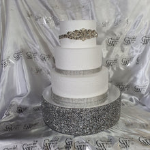 Load image into Gallery viewer, Silver Crystal Cake Stand | Rhinestone Wedding Cake Stand | Glam Wedding Decor | Sparkly Cake Display | Luxury Cake Stand