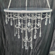 Load image into Gallery viewer, Cake chandelier, swing cake platform, mirror top + remote controlled LED ,heavy duty holds 200lbs Crystal wedding uk