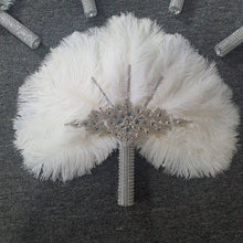 Load image into Gallery viewer, Set of 6 Feather Fan bouquets, Ostrich feathers,Great Gatsby wedding style 1920's - any colour as custom made by Crystal wedding uk