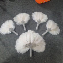 Load image into Gallery viewer, Set of 5 Feather Fan bouquets, Ostrich feathers,Great Gatsby wedding style 1920's - any colour as custom made by Crystal wedding uk