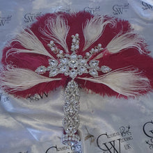 Load image into Gallery viewer, 16" Feather Bridal brooch Bouquet Ostrich Big Feather Fan Bridal Bouquet Ivory Great Gatsby 1920's wedding Crystal wedding uk