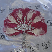 Load image into Gallery viewer, 16" Feather Bridal brooch Bouquet Ostrich Big Feather Fan Bridal Bouquet Ivory Great Gatsby 1920's wedding Crystal wedding uk
