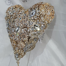 Load image into Gallery viewer, BROOCH BOUQUET Heart shaped brooch bouquet , gold jewel, valentine heart wedding bouquet. by Crystal wedding uk