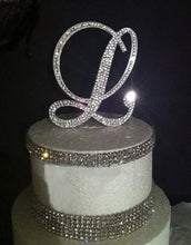 Load image into Gallery viewer, Crystal Letter 4" monogram letter ,Swarovski elements rhinestone Cake Topper decor, Wedding rhinestone jewel letter cake decorations.