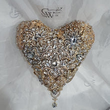 Load image into Gallery viewer, BROOCH BOUQUET Heart shaped brooch bouquet , gold jewel, valentine heart wedding bouquet. by Crystal wedding uk