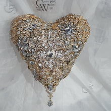 Load image into Gallery viewer, BROOCH BOUQUET Heart shaped brooch bouquet , gold jewel, valentine heart wedding bouquet. by Crystal wedding uk
