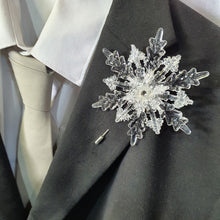 Load image into Gallery viewer, Crystal Snowflake Boutonniere: Winter Wedding Groom Accessory