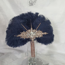 Load image into Gallery viewer, Wedding feather fan, Navy brides ostrich fan, wedding hand fan, Great Gatsby any colour as custom made by Crystal wedding uk
