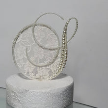Load image into Gallery viewer, PEARL Letter 6' cake topper monogram linitials. Lace and pearl Cake decor, Wedding cake topper jewel letters decorations surname
