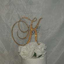 Load image into Gallery viewer, Gold Crystal Letter cake topper monogram linitials rhinestone Cake Topper decor, Wedding rhinestone cake jewel letters decorations.