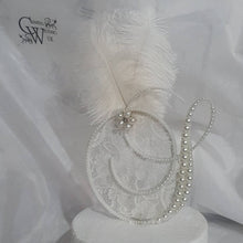 Load image into Gallery viewer, Pearl Monogram Cake Topper: Lace & Feather, Gatsby Style Initial (6")