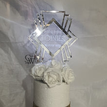Load image into Gallery viewer, LED Wedding Cake topper - Gatsby 1920's design, Engraved Acrylic light-up by Crystal wedding uk