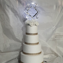 Load image into Gallery viewer, LED Wedding Cake topper - Gatsby 1920's design, Engraved Acrylic light-up by Crystal wedding uk