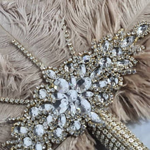 Load image into Gallery viewer, Wedding feather fan, brides ostrich fan, wedding hand fan, vintage champagne, Great Gatsby any colour custom made by Crystal wedding uk