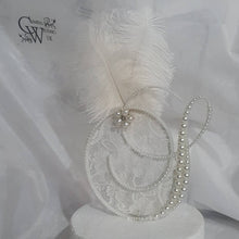 Load image into Gallery viewer, PEARL monogram cake topper 6" Letter linitial topper, Lace and pearl Wedding Gatsby 1902'S style topper, jewel letters decorations surname