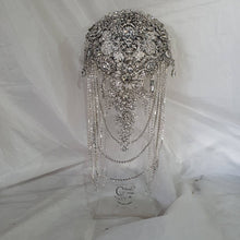 Load image into Gallery viewer, Crystal Brooch Wedding Bouquet: 7" Cascade Jewel Bridal Bouquet