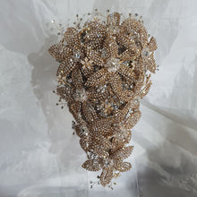 Load image into Gallery viewer, Gold Rhinestone Wedding Bouquet: Handmade Crystal Bridal Brooch Bouquet