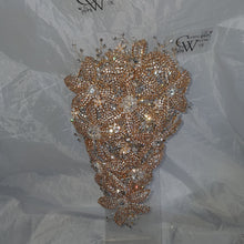 Load image into Gallery viewer, Gold Rhinestone Wedding Bouquet: Handmade Crystal Bridal Brooch Bouquet