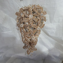 Load image into Gallery viewer, Gold Rhinestone Wedding Bouquet: Handmade Crystal Bridal Brooch Bouquet