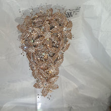 Load image into Gallery viewer, Gold Rhinestone Wedding Bouquet: Handmade Crystal Bridal Brooch Bouquet