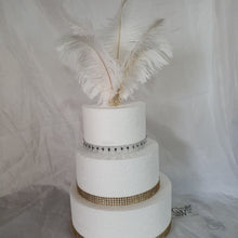 Load image into Gallery viewer, Feather cake topper 1920's rhinestone cake decor Great Gatsby 1920's Ostrich feather cake topper. by Crystal wedding uk
