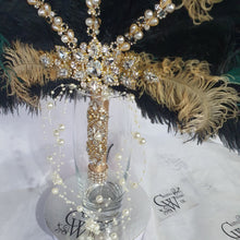 Load image into Gallery viewer, Wedding feather fan, brides ostrich fan, wedding hand fan, Great Gatsby any colour as custom made by Crystal wedding uk