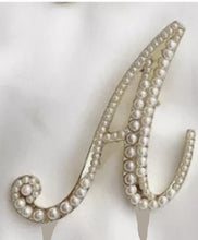 Load image into Gallery viewer, Pearl Initial Cake Topper: 5" Monogram Letter, Wedding Rhinestone Jewel