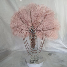 Load image into Gallery viewer, Blush feather fan bouquet cascade, pink Great Gatsby wedding style 1920's - any colour as custom made by Crystal wedding uk