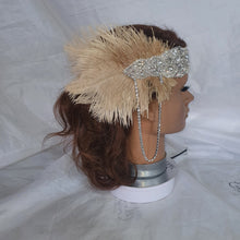 Load image into Gallery viewer, Feather hairpiece,The Great Gatsby 1920's feather rhinestone brooch.
