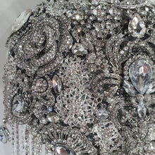 Load image into Gallery viewer, Crystal Brooch Wedding Bouquet: 7" Cascade Jewel Bridal Bouquet