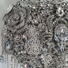 Load image into Gallery viewer, Crystal Brooch Wedding Bouquet: 7" Cascade Jewel Bridal Bouquet
