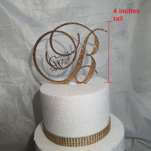 Load image into Gallery viewer, Swarovski Crystal elements Wedding Cake topper 4'' in Any Letter monogram custom cake topper, bling cake topper, rhinestone cake topper