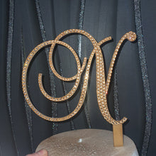 Load image into Gallery viewer, Crystal Rhinestone Letter Cake Topper: Gold Monogram Initial